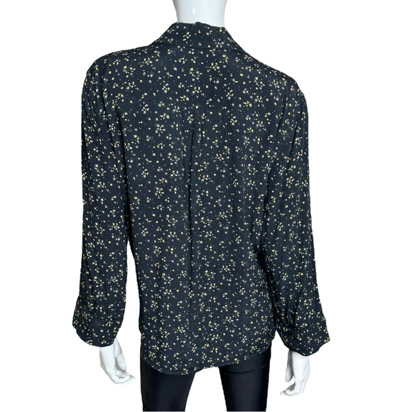 GANNI V-Neck Black Floral Print Collared Long Sleeve Button Down Shirt - Picture 3 of 6